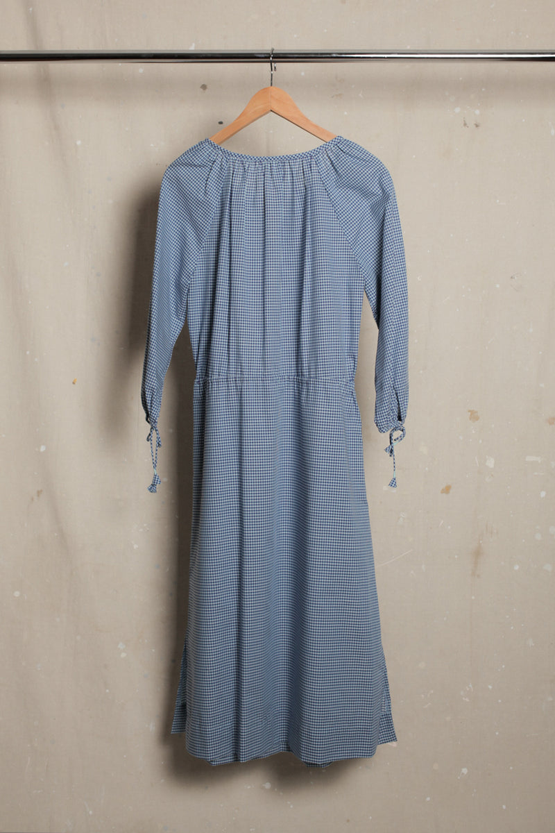 Flora Peasant Dress -Blue Gingham Cotton