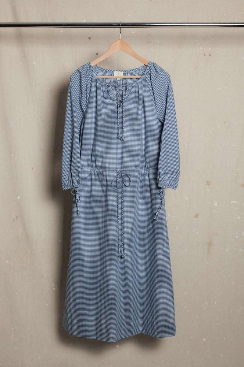Flora Peasant Dress -Blue Gingham Cotton