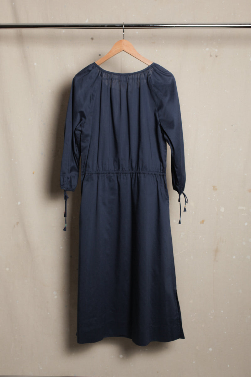 Flora Peasant Dress - Mid-Blue Cotton Voile
